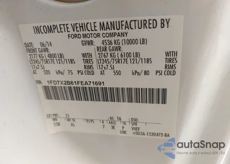 2015 Ford F-250 Xl from USA, damaged, VIN 1FD7X2B61FEA71691